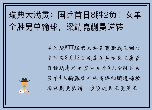 瑞典大满贯：国乒首日8胜2负！女单全胜男单输球，梁靖崑蒯曼逆转